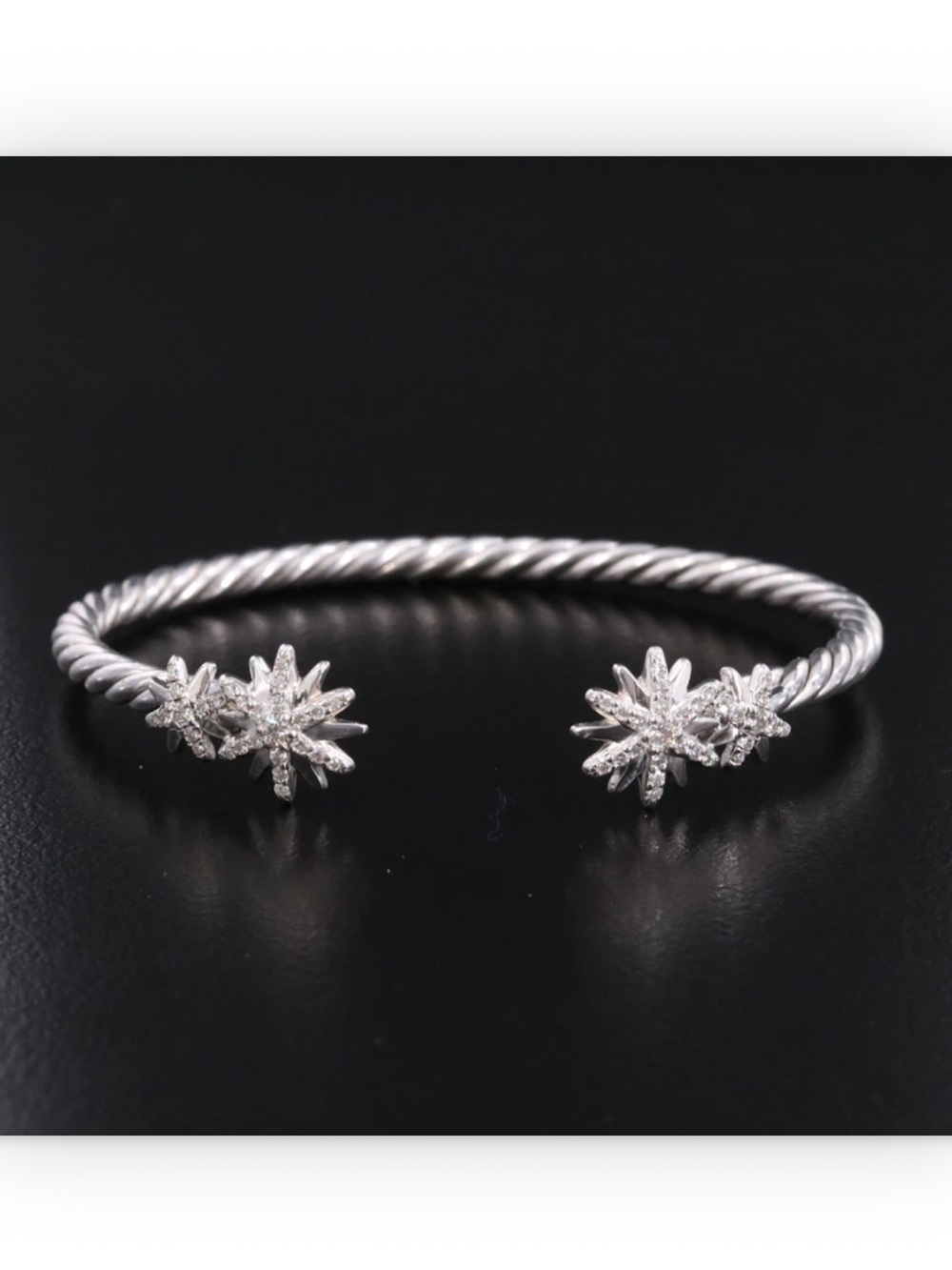 Rare David Yurman Diamond Starburst Cable Cuff Bracelet 0.35 CTW Sterling Silver